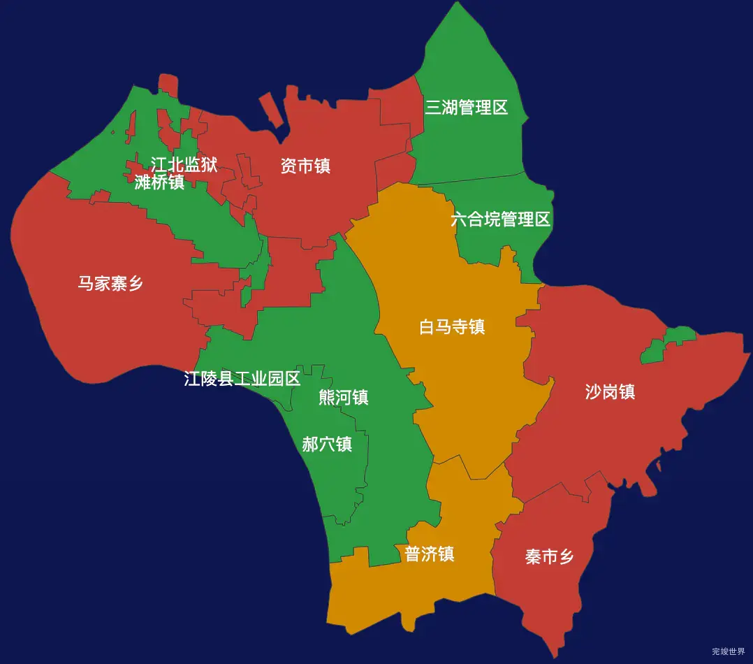 echarts荆州市江陵县geoJson地图指定区域高亮效果实例